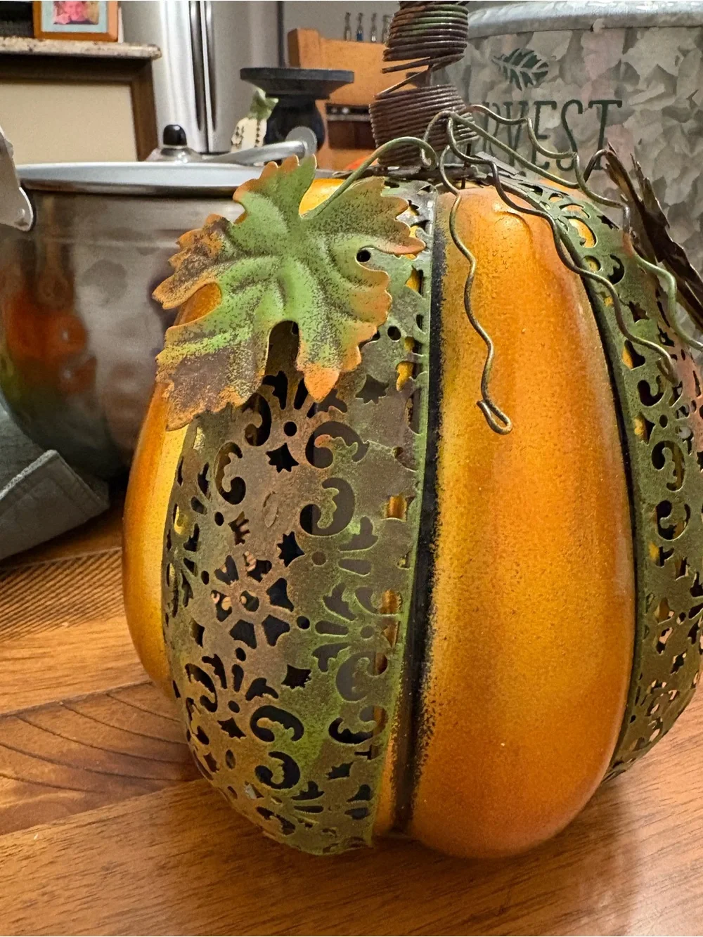 Vintage Autumn Metal Pumpkin Accent